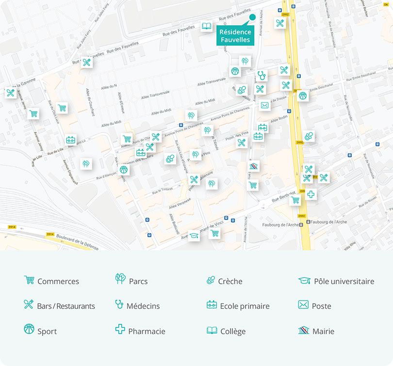 Carte du quartier - Résidence Fauvelles à Courbevoie
