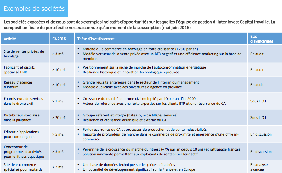 projets d'investissements de la holding isf